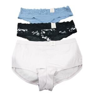Auden 3 Pack Panty XL Blue‎ Black White Bundle Of 3 Boyshort Lace Cheeky Floral